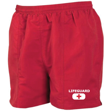 mens lifeguard shorts red